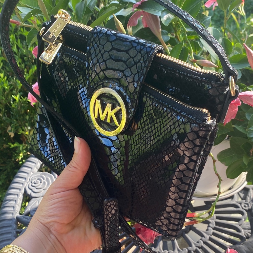 Michael Kors Black Python Embossed Leather Crossb… - image 2